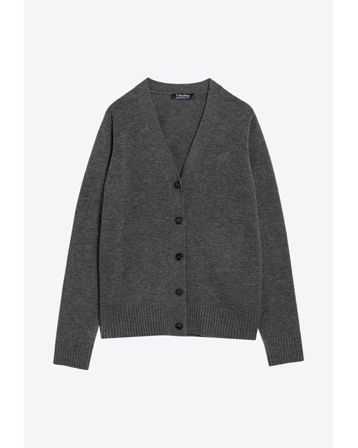 Max Mara Gray Apollo Wool Cardigan With Elbow Patches
