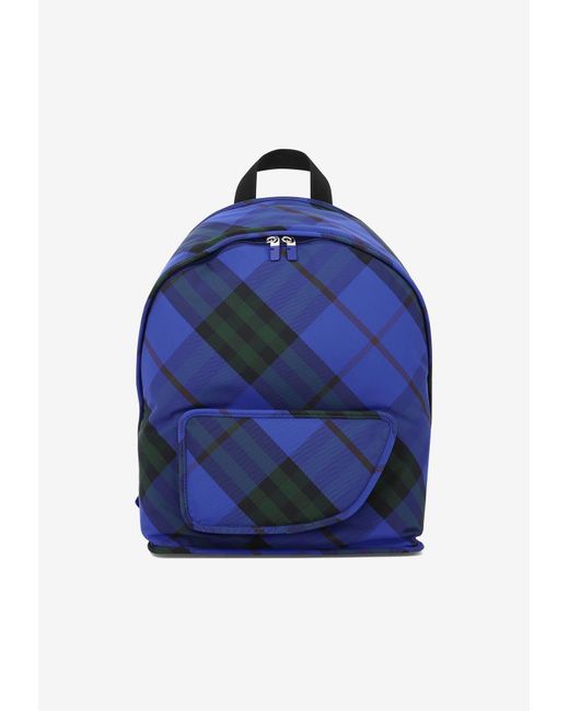 Burberry Blue Shield Checked Canvas Backpack for men