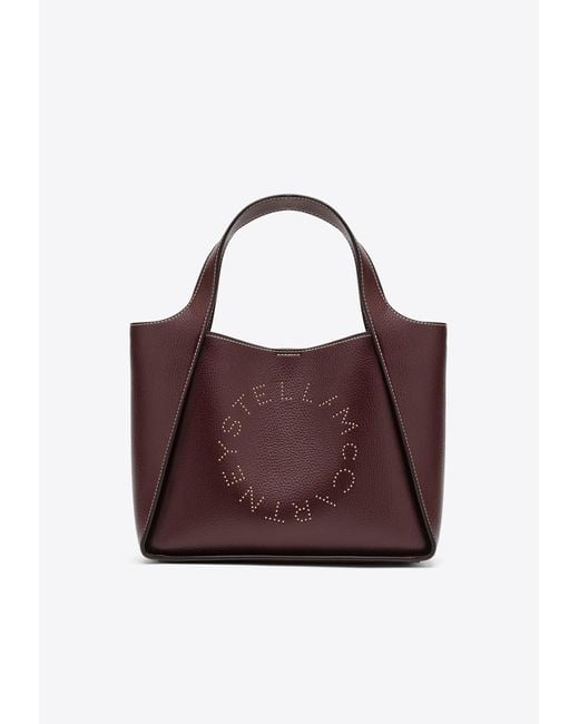 Stella McCartney Purple Studded Logo Grained Leather Tote Bag