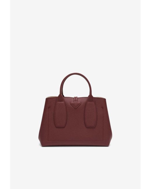 Longchamp Medium Roseau Leather Top Handle Bag in Red | Lyst