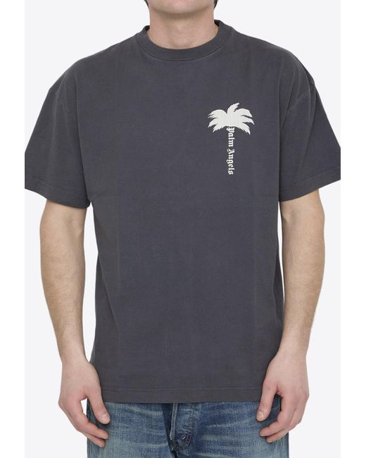 Palm Angels Blue Logo-Printed Crewneck T-Shirt for men