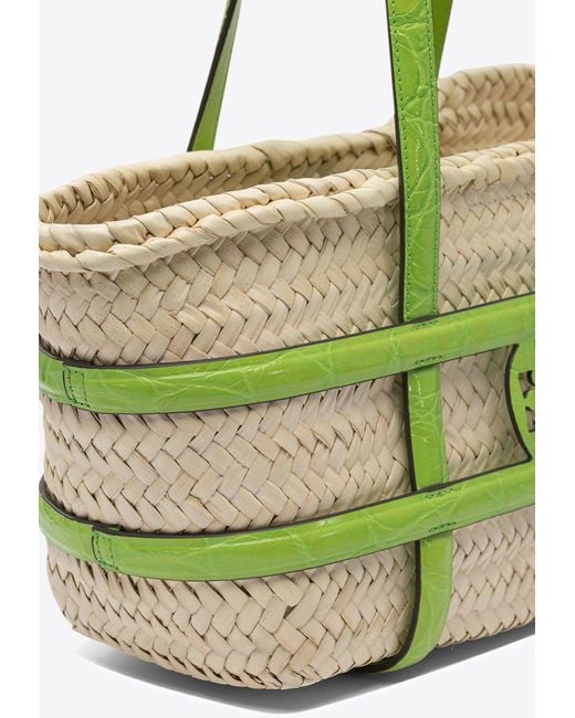 Tory Burch Green Small Ella Woven-Raffia Tote Bag