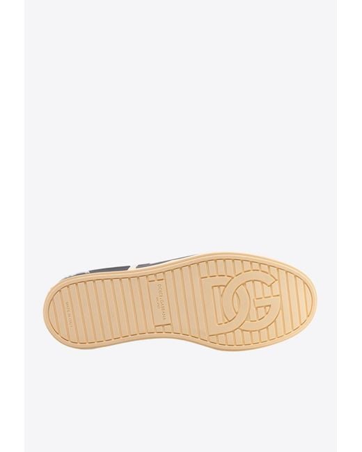 Dolce & Gabbana White Portofino Printed Logo Leather Sneakers for men