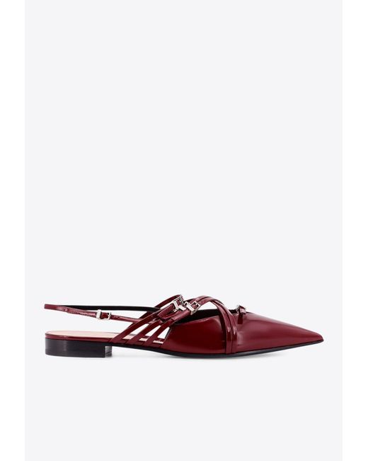 Gucci White Leather Strappy Pointed-Toe Flats