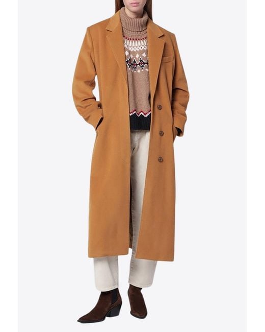 Isabel Marant Natural Ellenita Single-Breasted Long Coat