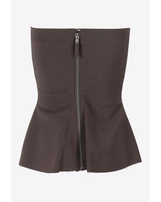 Rick Owens Brown Bustier Structured Silk Top