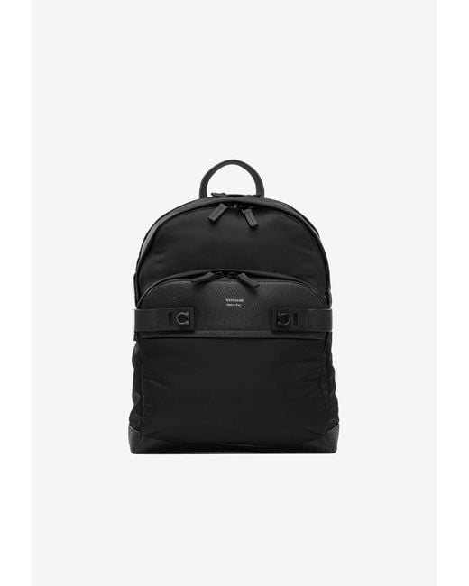 Ferragamo Black Gancini Twins Backpack for men