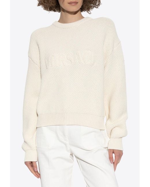 Versace White Logo Knit Crewneck Sweater
