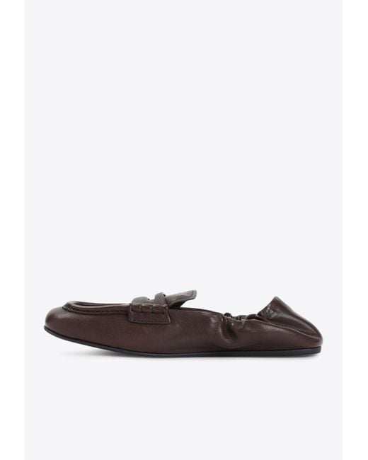 Miu Miu White Ruched Nappa Leather Loafers
