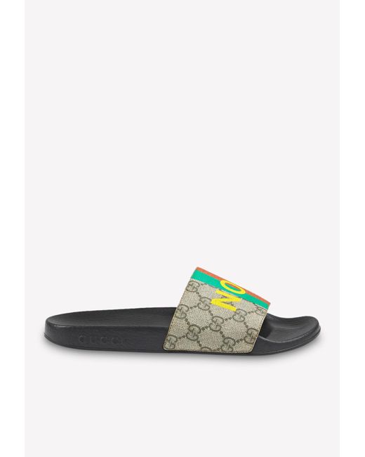 Gucci Natural 'fake/not' Print Slide Sandal