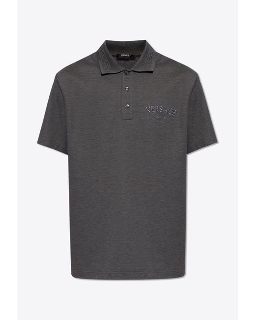 Versace Black Logo Embroidered Polo T-Shirt for men