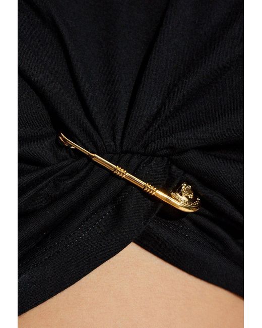 Versace Black Safety-Pin Twisted Cropped T-Shirt