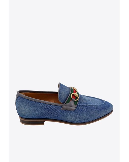 Gucci Blue Classic Web Leather Loafer for men