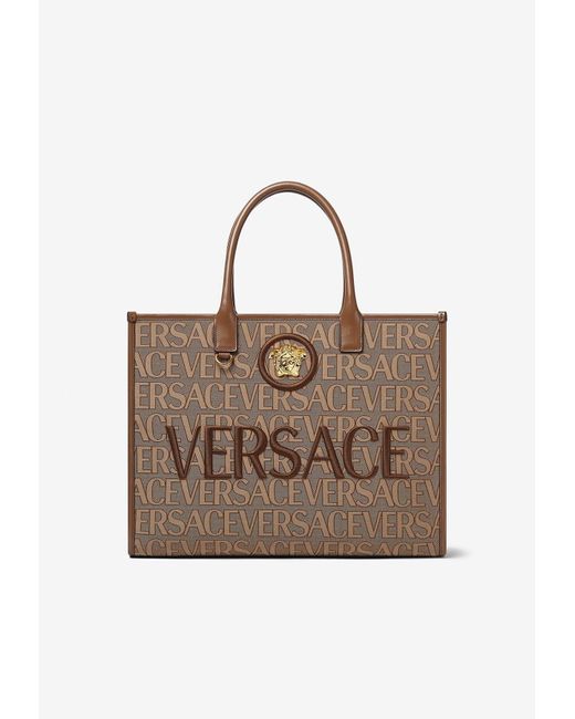 Versace Brown Large All-over Logo Tote Bag
