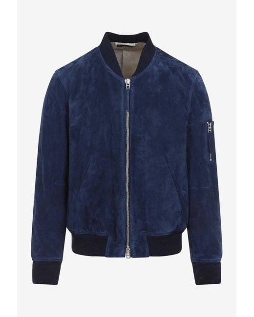 Tom Ford Blue Supple Suede Bomber Jacket for men