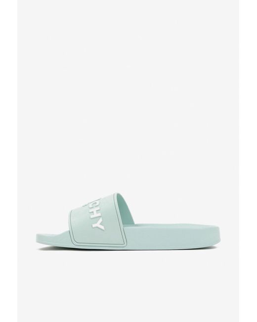 Givenchy Rubber Logo Slides in Blue | Lyst