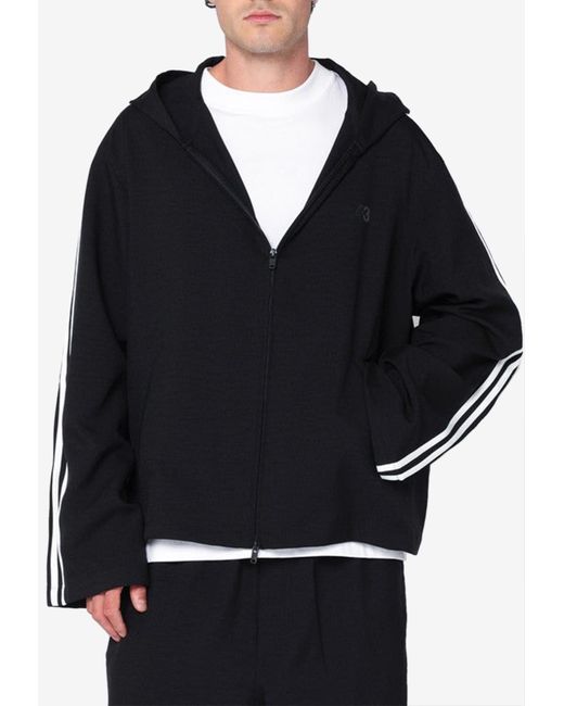 Y-3 Black Signature Stripes Zip-Up Jacket for men