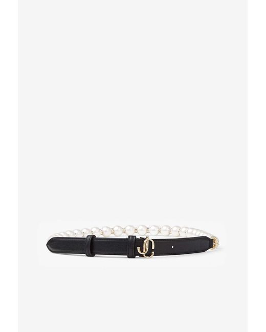 Jimmy Choo White Jc Chain Belt With Pearls And Crystals