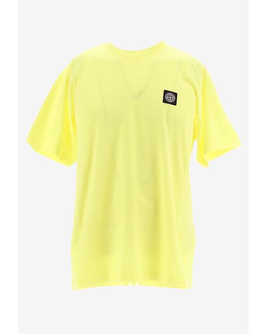 Stone Island Yellow Logo Patch Crewneck T-Shirt for men