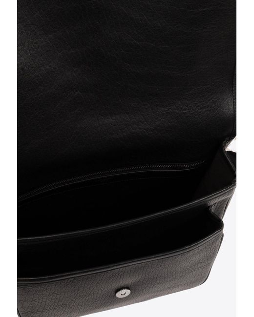 Saint Laurent Black Niki Logo Leather Messenger Bag for men