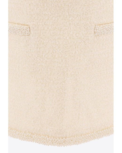 Self-Portrait Natural Pearl Embellished Mini Bouclé Skirt