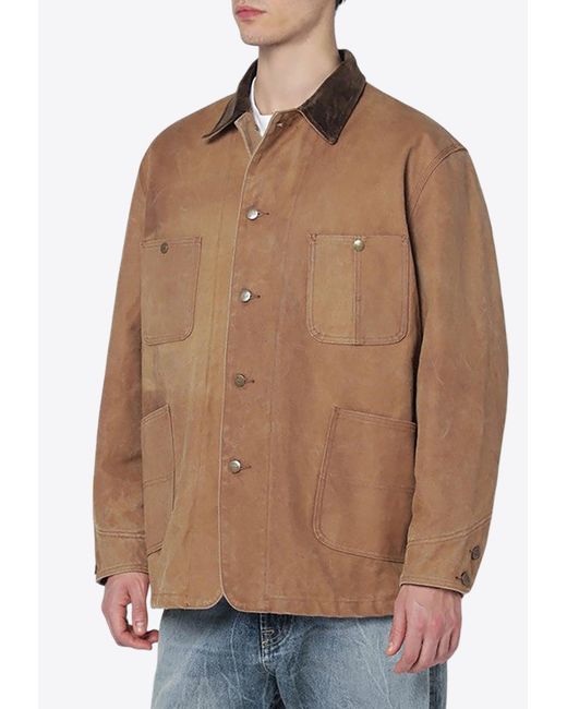 Needles Men's Brown Buttoned Shirt Jacket