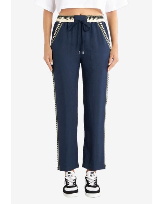 Etro Blue Drawstring Geometric-Print Pants