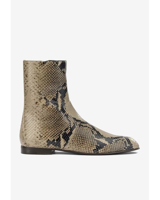 Khaite Brown Colt Python Print Leather Ankle Boots