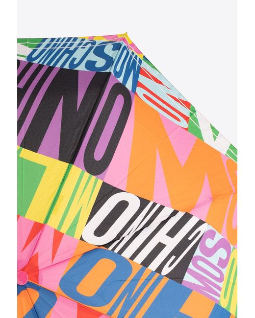 Moschino Multicolor Logo Print Folded Umbrella