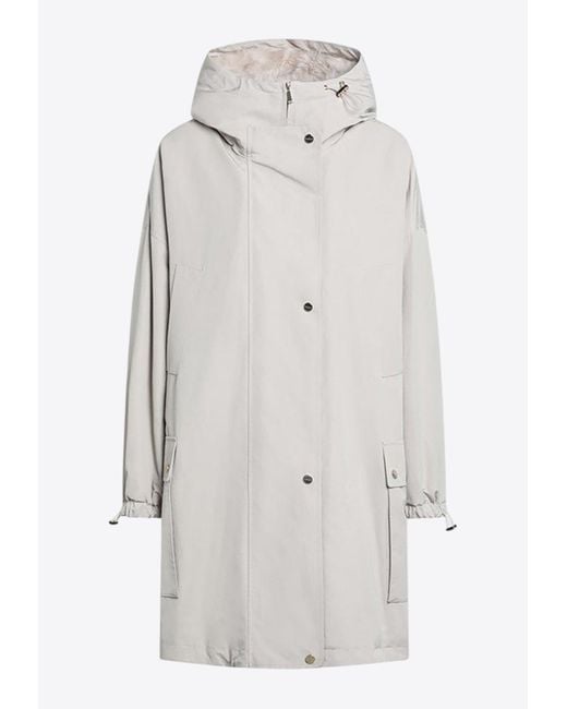 Max Mara White Gail Hooded Zip-Up Parka With Drawstrings