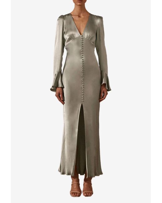 Shona Joy Natural La Lune Long-sleeved Buttoned Midi Dress