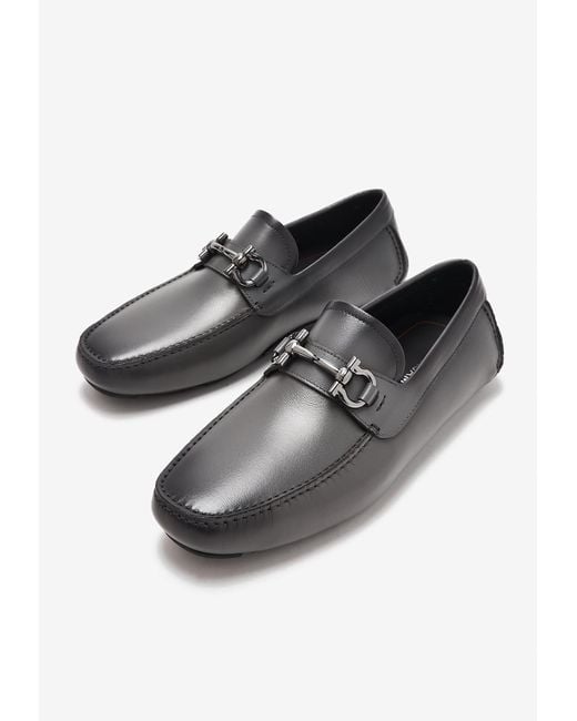 Ferragamo White Parigi Gancini Buckle Loafers for men
