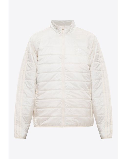 Adidas Originals White Logo Embroidered Zip-Up Insulated Jacket for men