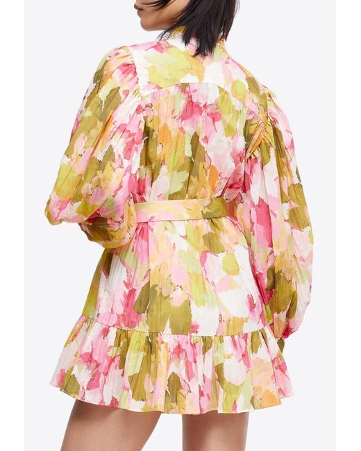 Acler Pink Abbeywood Belted Floral Shirt Dress