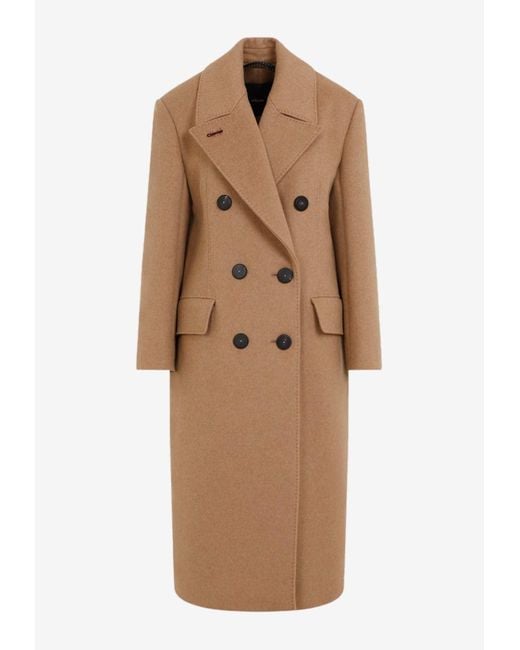 Max Mara Brown Certo Double-Breasted Long Coat