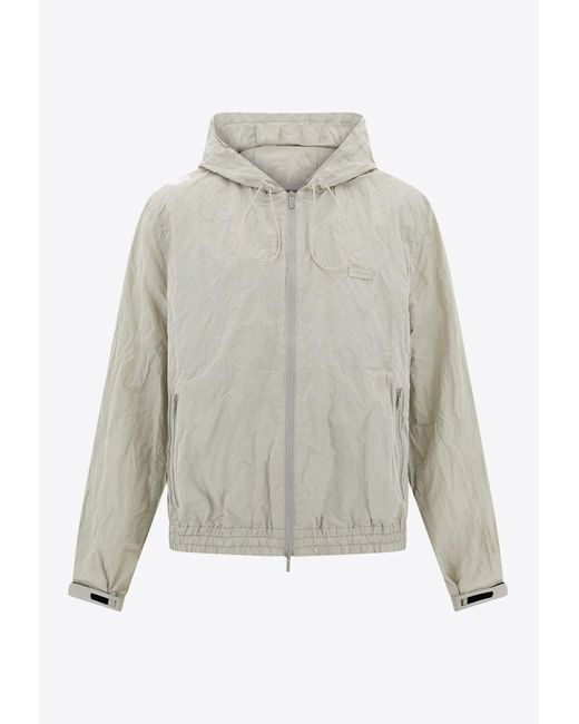 Ferragamo Gray Zip-Up Windbreaker Hooded Jacket for men