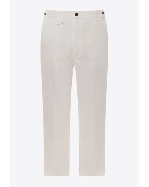 Gucci White Web-Detail Straight-Leg Pants for men