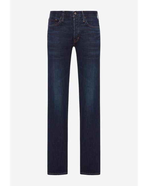 Tom Ford Blue Logo Patch Straight-Leg Jeans for men