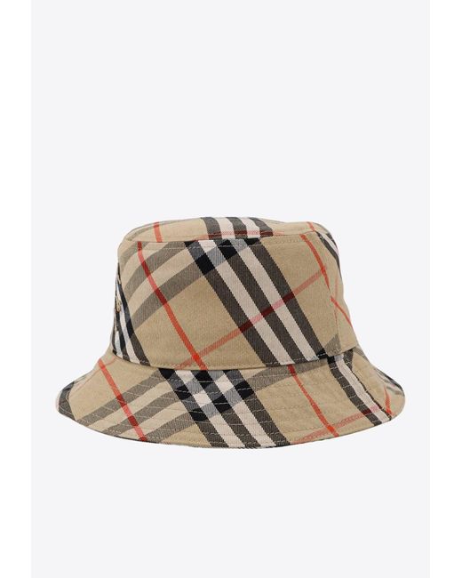 Burberry Natural Checked Edk-Embroidered Bucket Hat for men