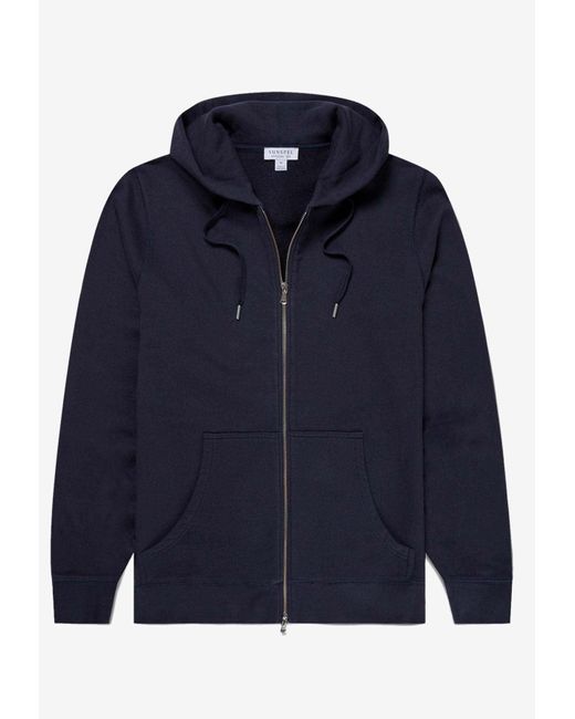 Sunspel Blue Loopback Zip-Up Hooded Sweatshirt for men