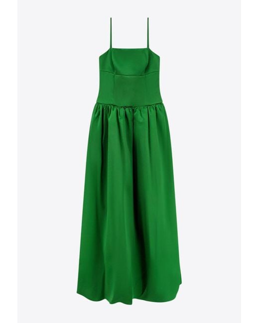 Self-Portrait Green Satin Bandeau Maxi Dress