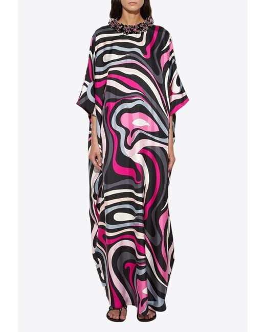 Emilio Pucci White Marmo Print Maxi Kaftan