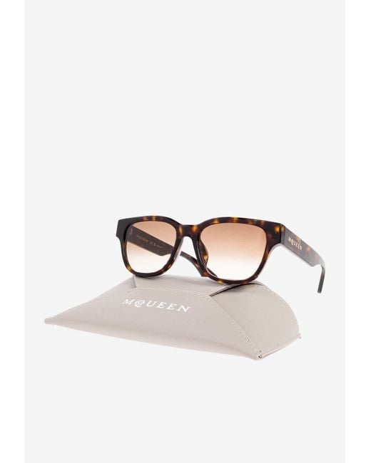 McQueen Natural Tortoiseshell Square Sunglasses