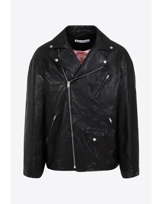 Acne Black Lamb Leather Biker Jacket for men