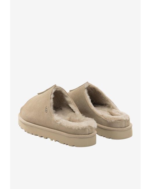 Ugg Natural Suede Slippers With Embossed-Logo