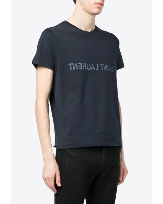 Saint Laurent Black Reverse Logo Print T-Shirt for men