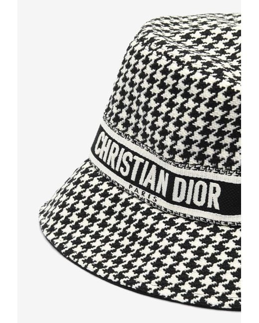 Dior White Houndstooth Logo Bucket Hat