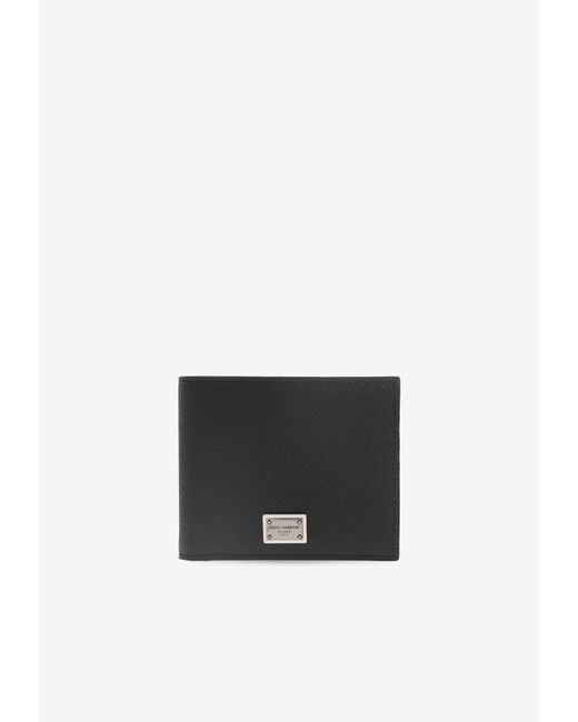 Dolce & Gabbana White Logo Plaque Compact Bi-Fold Leather Wallet for men