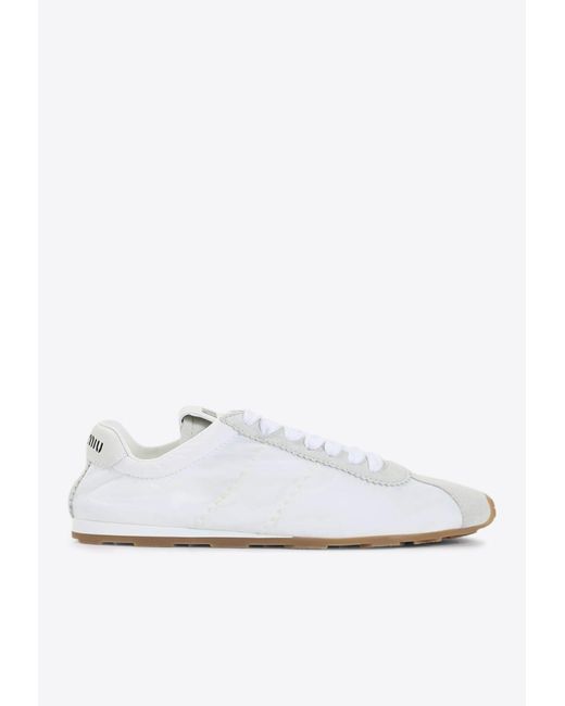 Miu Miu White Plume Low-Top Sneakers