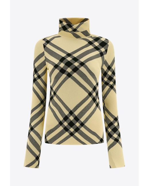 Burberry Natural High-Neck Checked Sweater